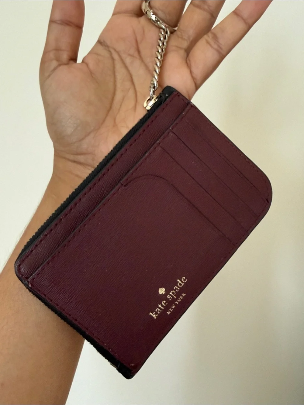 kate spade Black Card Wallet with Pink and Burgundy Dog Face Appliqué